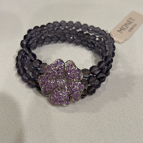 GORGEOUS and RARE! NWT Vintage “MONET” Purple Crystal and Beaded Bracelet!! - Picture 4 of 8